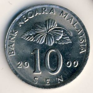 Монета 10 сен. 2000г. Малайзия. Манкала. (F)