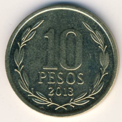 Монета 10 песо. 2013г. Чили. Бернардо О’Хиггинс. (F)
