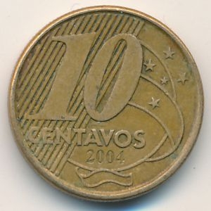 Монета 10 сентаво. 2004г. Бразилия. Педру I. (F)