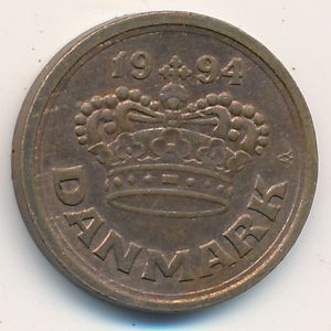 Монета 25 эре. 1994г. Дания. (F)