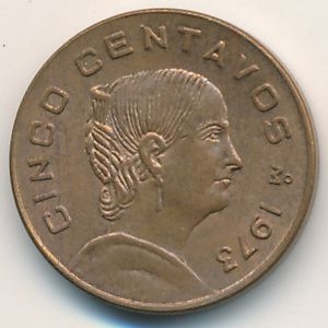 Монета 5 сентаво. 1973г. Мексика. Жозефа Ортис Де Домингес. (F)
