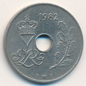 Монета 25 эре. 1982г. Дания. R;B (F)