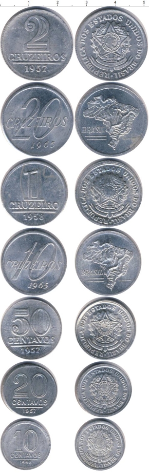 Набор монет Бразилия. 1956-1965г. Алюминиевые (7 шт.)