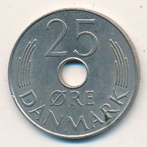 Монета 25 эре. 1981г. Дания. B; B (F)