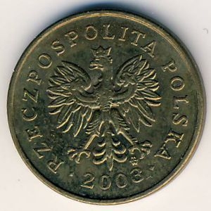 Монета 2 гроша. 2003г. Польша. Дубовые листья. (F)