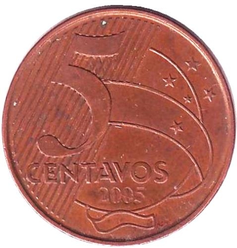 Монета 5 сентаво. 2005г. Бразилия. Тирадентис. (F)