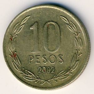 Монета 10 песо. 2002г. Чили. Бернардо О’Хиггинс. (F)
