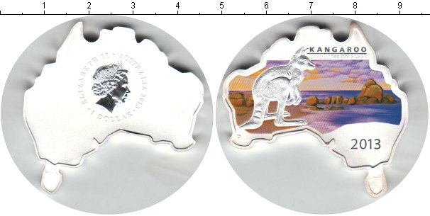Монета 1 доллар. 2013г. Австралия. «Кенгуру Материк», (цветная эмаль). Серебро. (UNC)