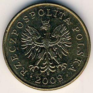 Монета 2 гроша. 2009г. Польша. Дубовые листья. (F)
