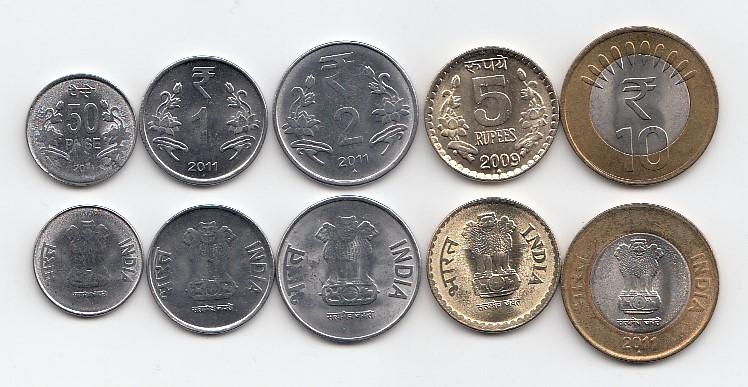 Набор монет Индия. 2009-2014г. (AU) (5 шт.)