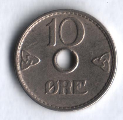 Монета 10 эре. 1951г. Норвегия. (F)