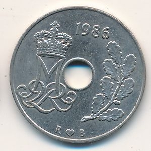 Монета 25 эре. 1986г. Дания. R;B (F)