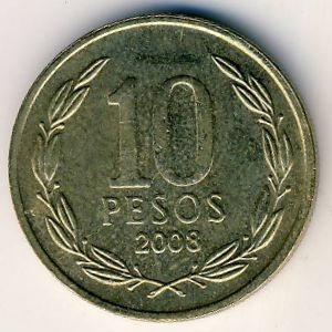 Монета 10 песо. 2008г. Чили. Бернардо О’Хиггинс. (F)