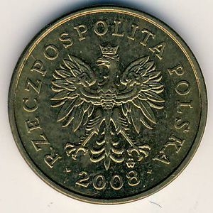 Монета 2 гроша. 2008г. Польша. Дубовые листья. (F)