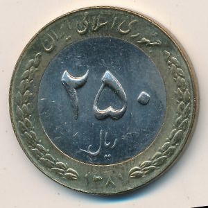 Монета 250 риалов. 2002г. Иран. Цветок. (F)