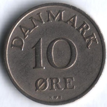 Монета 10 эре. 1955г. Дания. N;S (F)