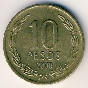 Монета 10 песо. 2000г. Чили. Бернардо О’Хиггинс. (F)