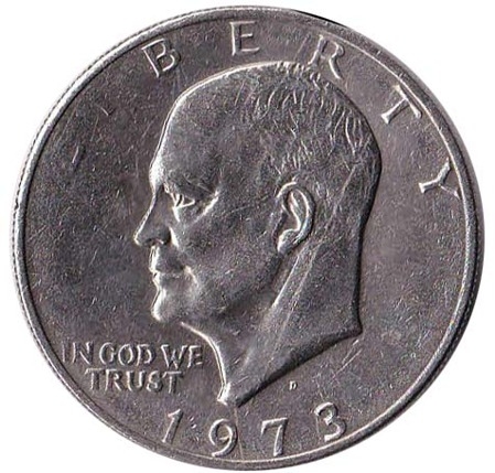 Монета 1 доллар. США. 1973г. Дуайт Эйзенхауэр. Серебро. (D). (UNC)