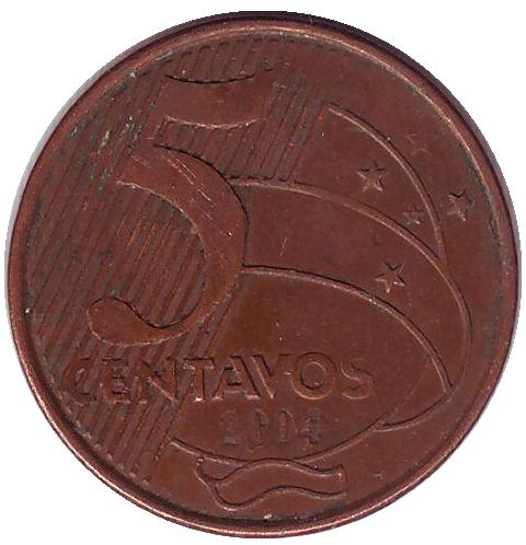 Монета 5 сентаво. 2004г. Бразилия. Тирадентис. (VF)