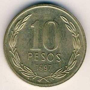 Монета 10 песо. 1997г. Чили. Бернардо О’Хиггинс. (F)