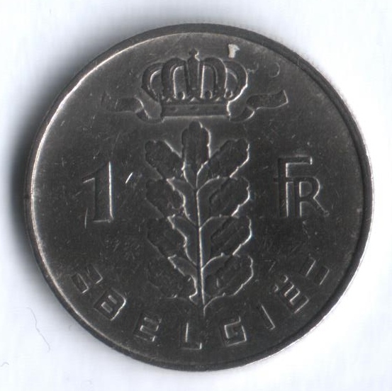 Монета 1 франк. 1988г. Бельгия. Надпись на голландском - 'BELGIË'. (F)