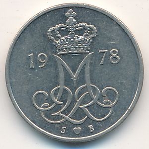 Монета 10 эре. 1978г. Дания. S;В (F)
