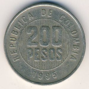 Монета 200 песо. 1995г. Колумбия. (F)