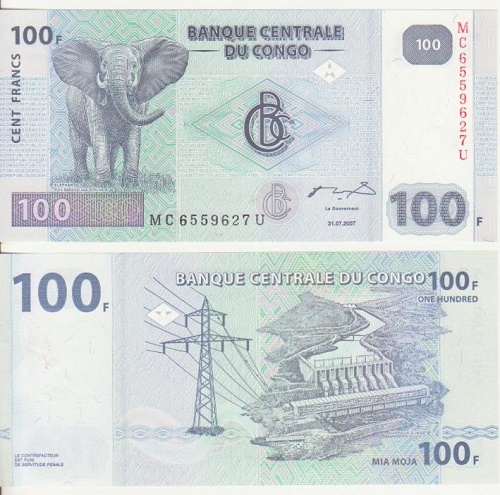 Банкнота 100 франков. 2007г. Конго. (Пресс)