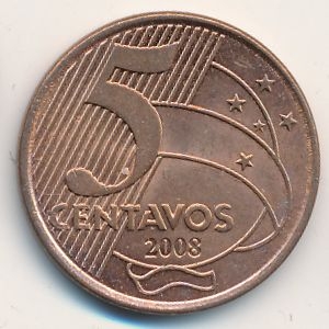 Монета 5 сентаво. 2008г. Бразилия. Тирадентис. (F)
