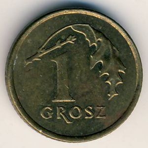 Монета 1 грош. 1990г. Польша. Дубовые листья. (F)