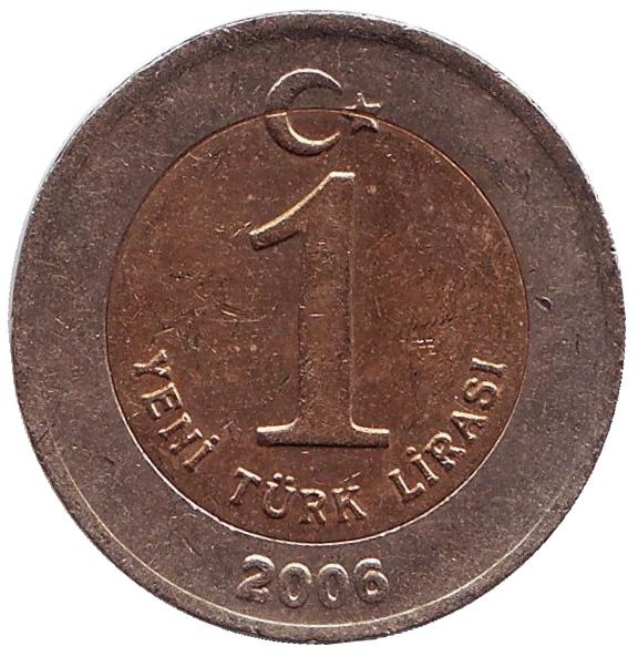 Монета 1 новая лира. 2006г. Турция. Мустафа Кемаль Ататюрк. (F)