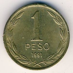 Монета 1 песо. 1991г. Чили. Бернардо О’Хиггинс. (F)