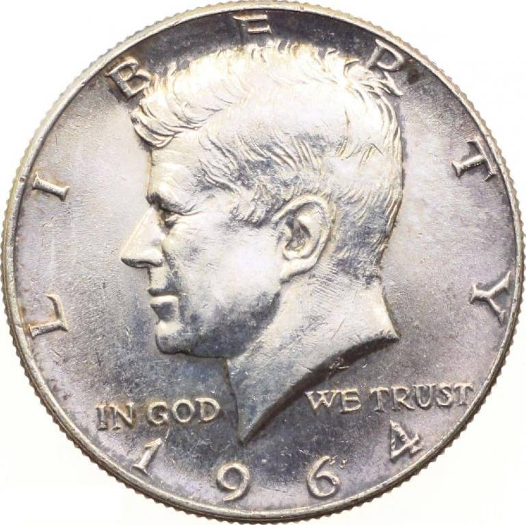 Монета 1/2 доллара. США. 1964г. Кеннеди. Серебро 900 пробы. (VF)
